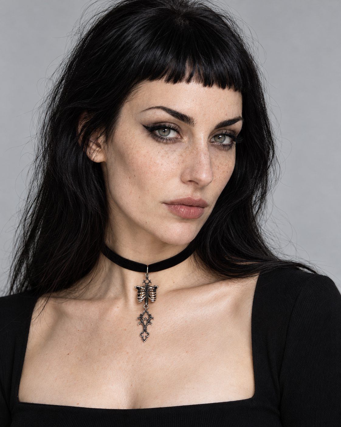 Quorin Skeleton Ribbon Choker — worn by an adult AI model