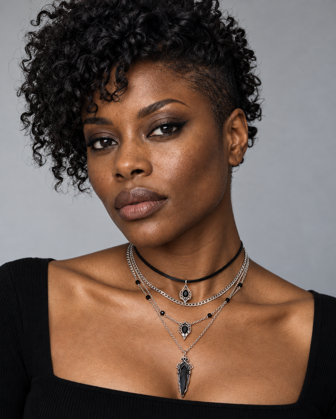 Gothique Stone Layered Necklace — worn by an adult AI model