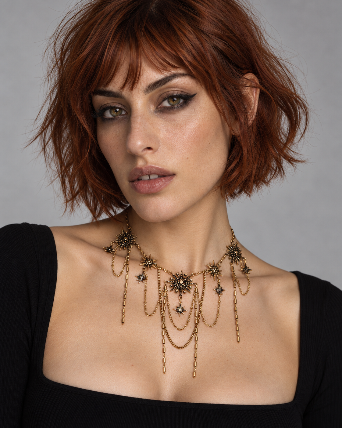 Sorin Celestial Chain Drop Necklace — worn by an adult AI model