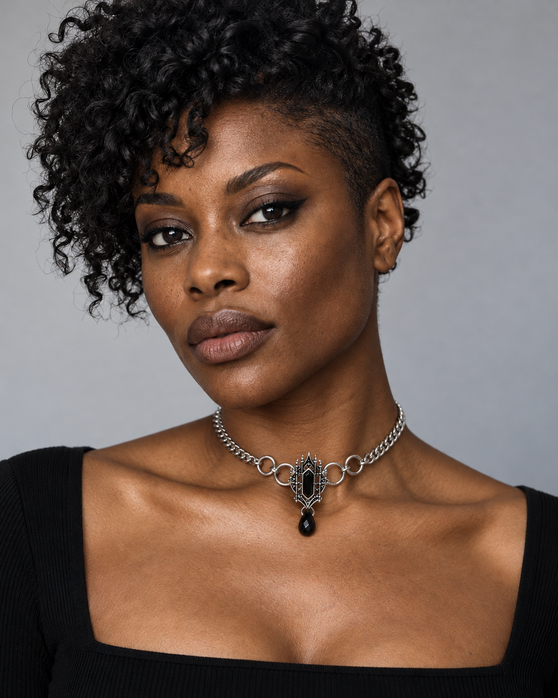 Cathedral Gothic Chunky Chain Choker — worn by an adult AI model