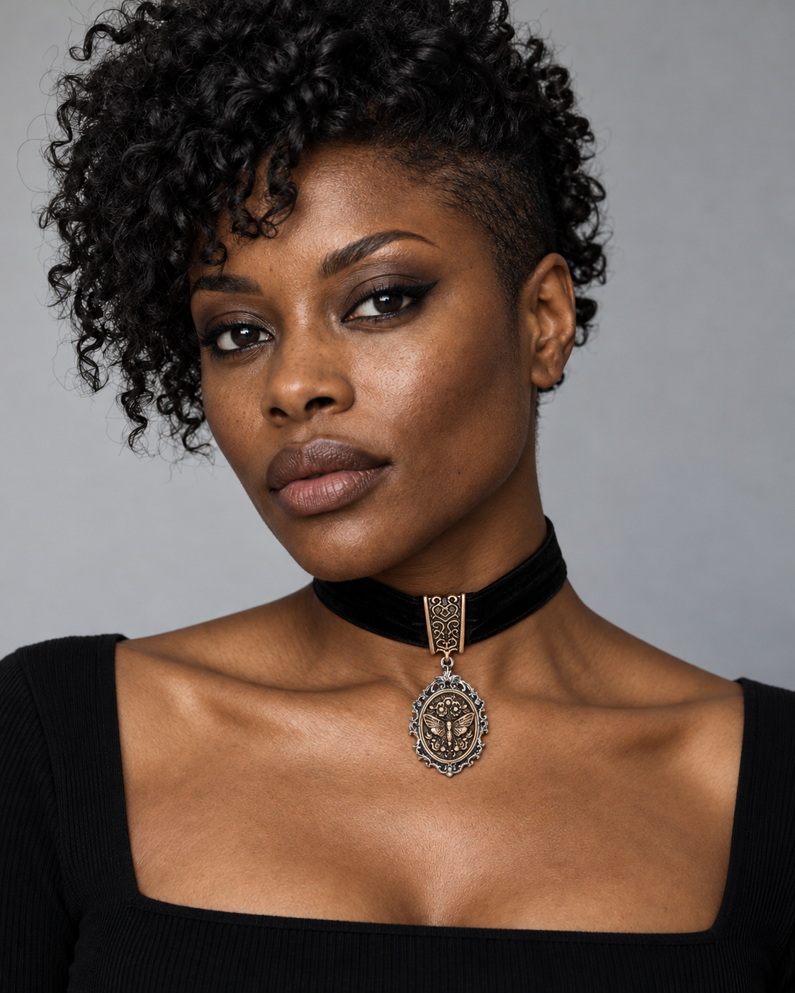 Rosamoth Cameo Velvet Choker — worn by an adult AI model