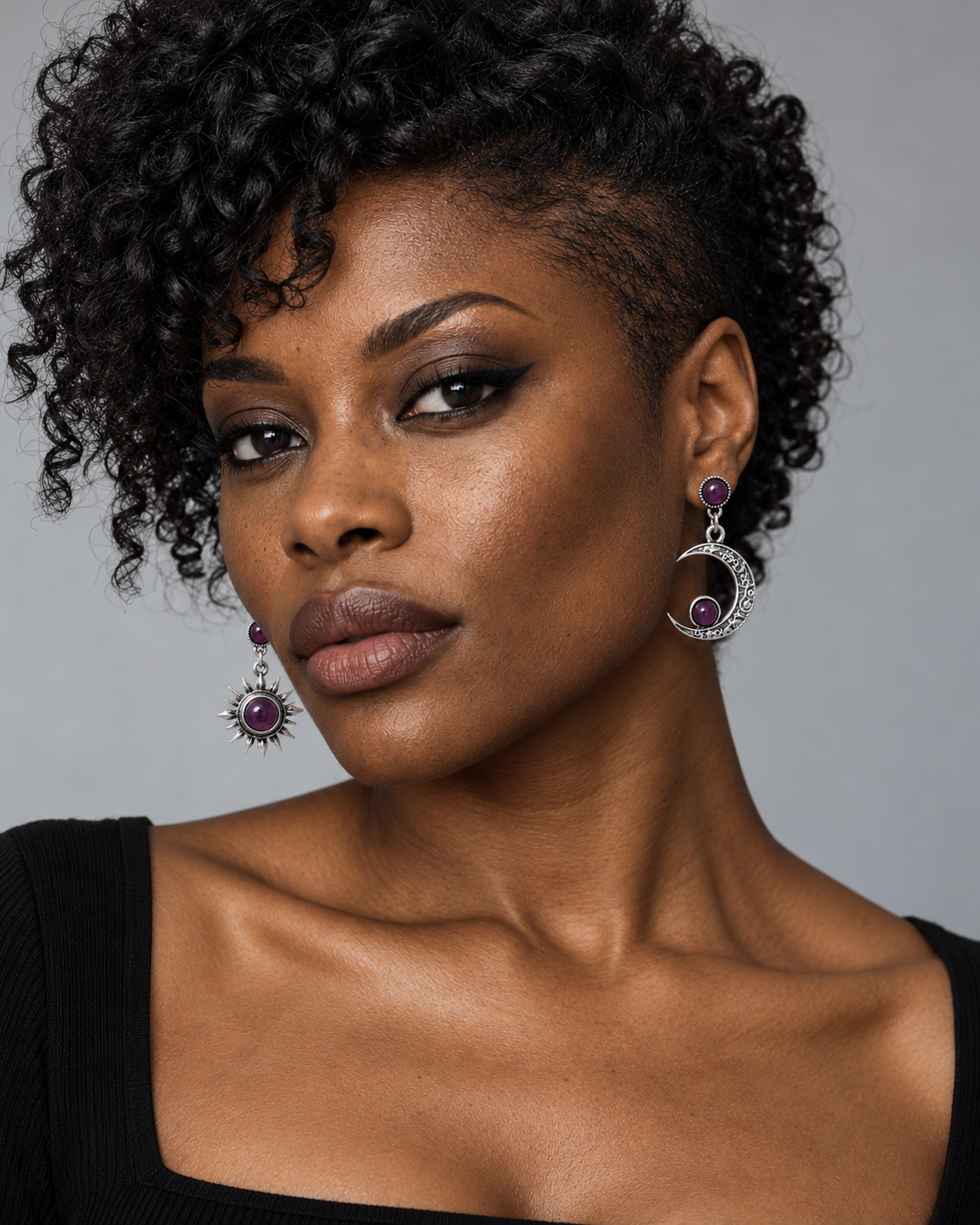 Eclipse Gem Drop Earrings — worn by an adult AI model