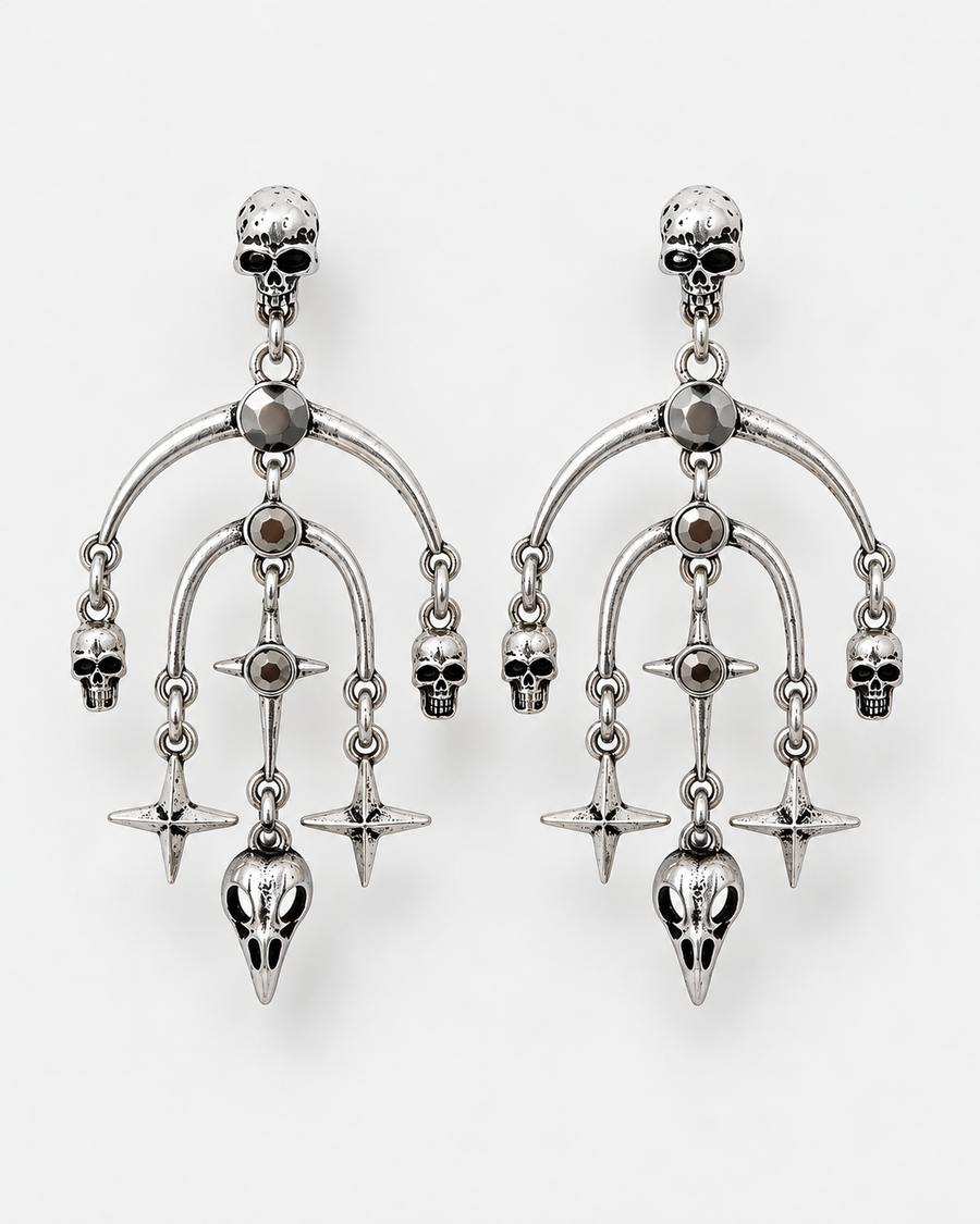 Corvus Skull Stud Drop Earrings