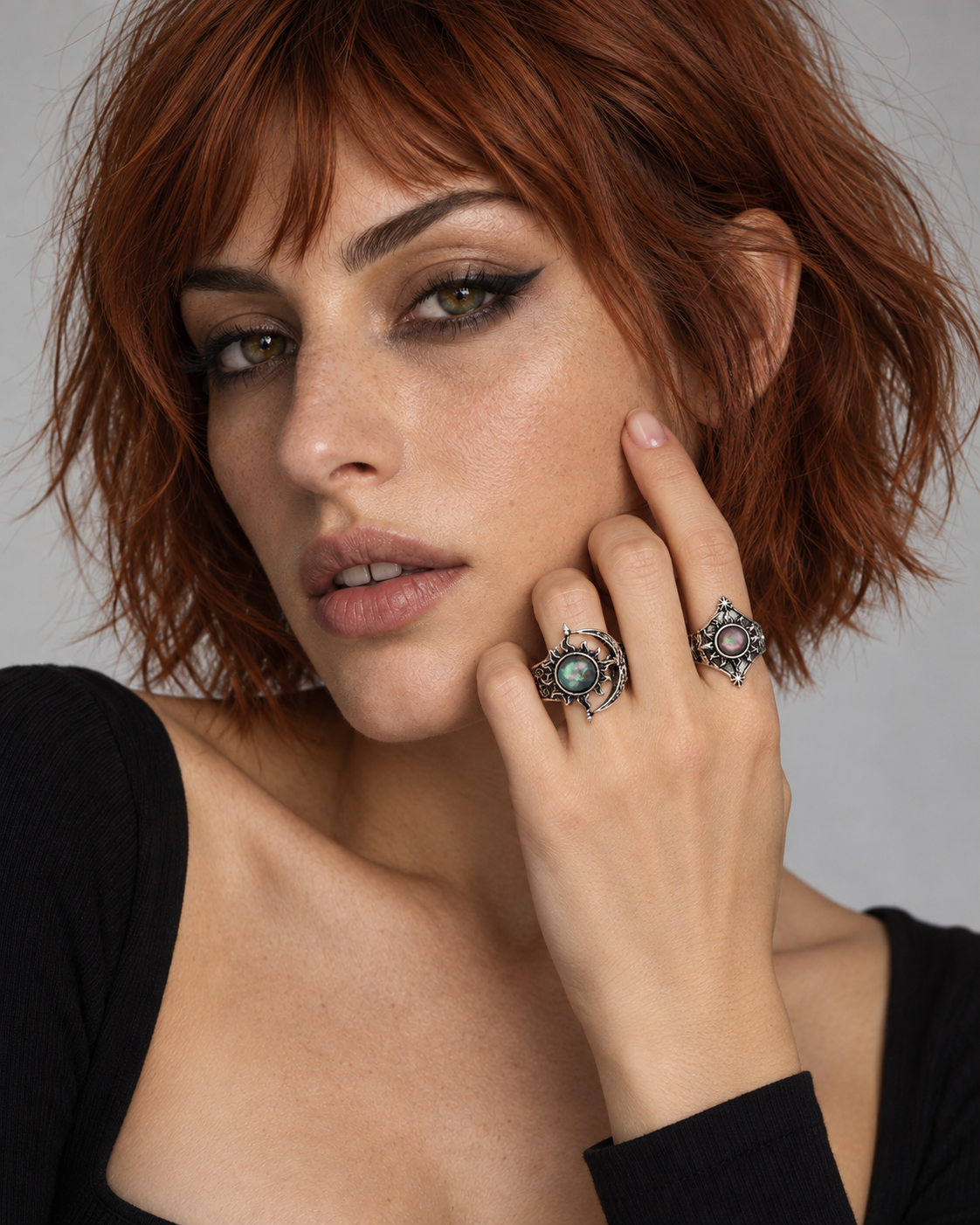 Mera Moon Chunky Ring Set — worn by an adult AI model