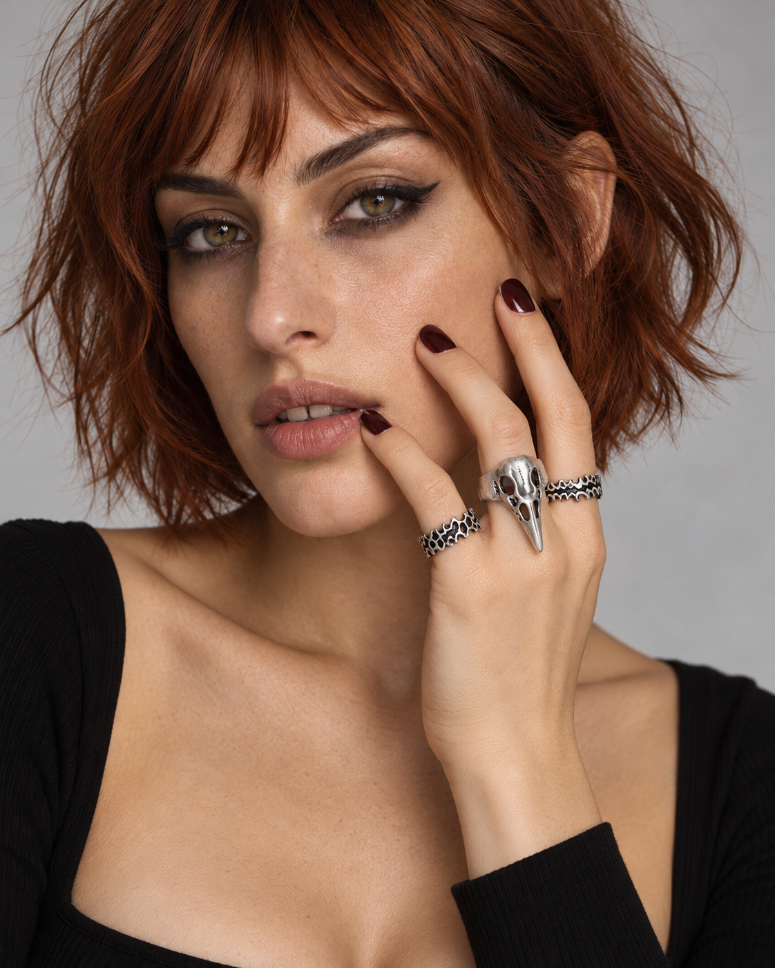 Corvus Ring Set — worn by an adult AI model