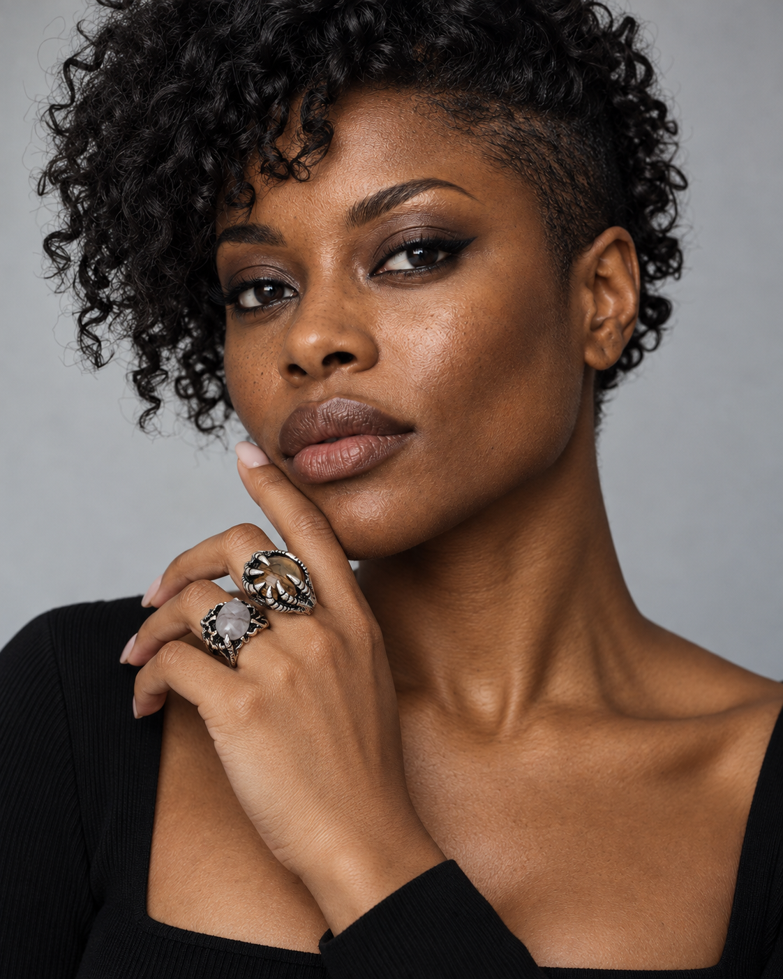 Shadowclaw Chunky Ring Set — worn by an adult AI model