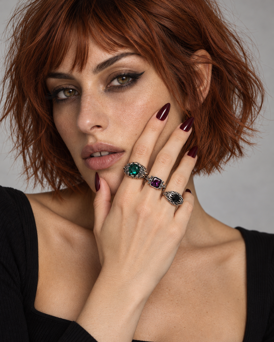 Corrowyn Gem Rings 3PK — worn by an adult AI model