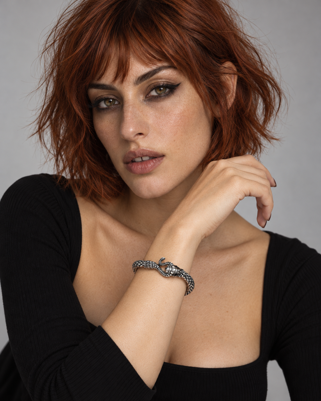 Scorthex Snake Cuff — worn by an adult AI model