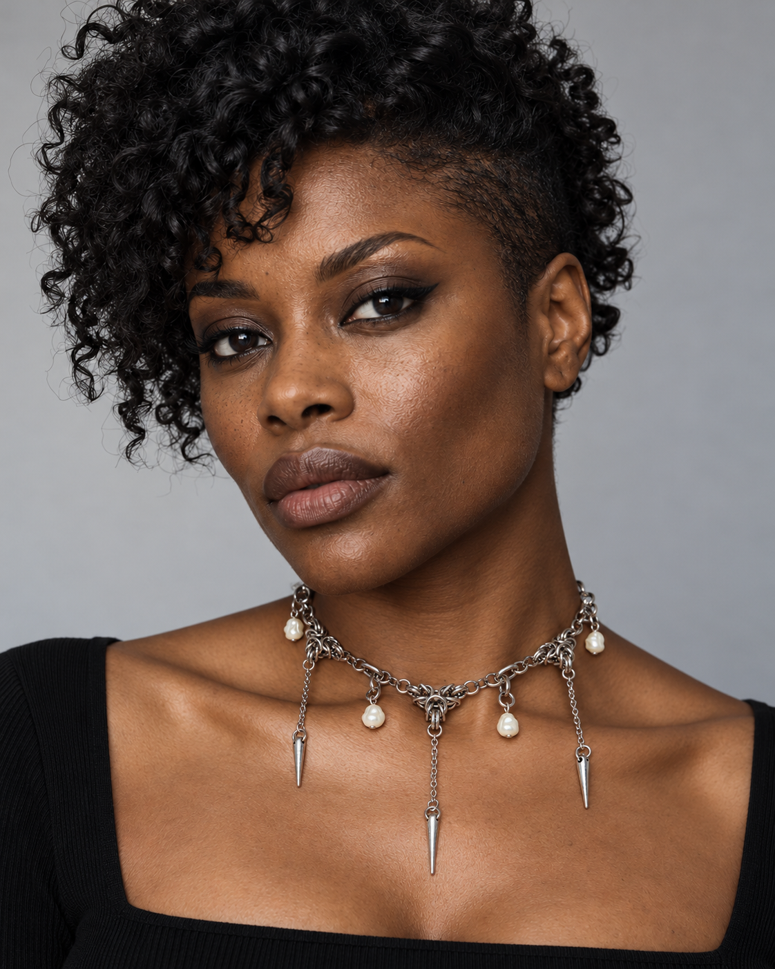 Gloryx Spike Chain Choker — worn by an adult AI model