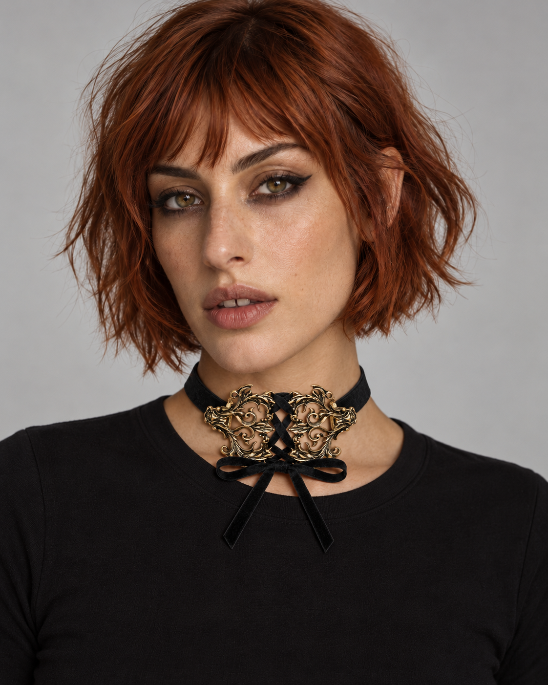 Aurelium Ornate Ribbon Choker — worn by an adult AI model