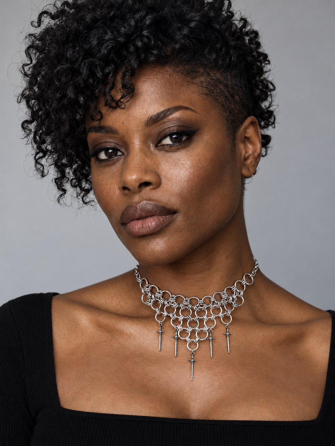 Vanthrax Chainmail Sword Choker — worn by an adult AI model