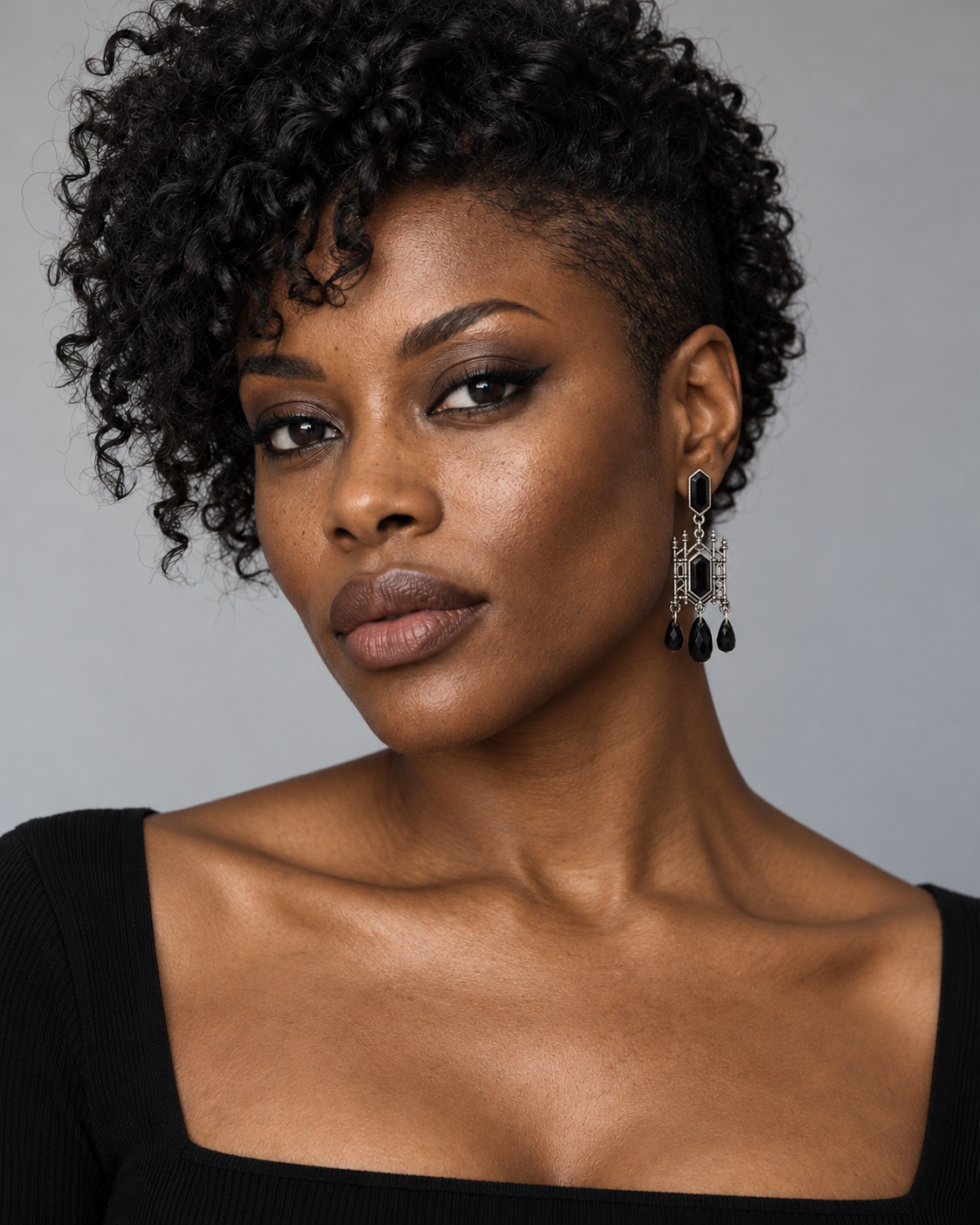 Cathedral Stone Drop Dangle Earrings worn by an adult Noctimoth model
