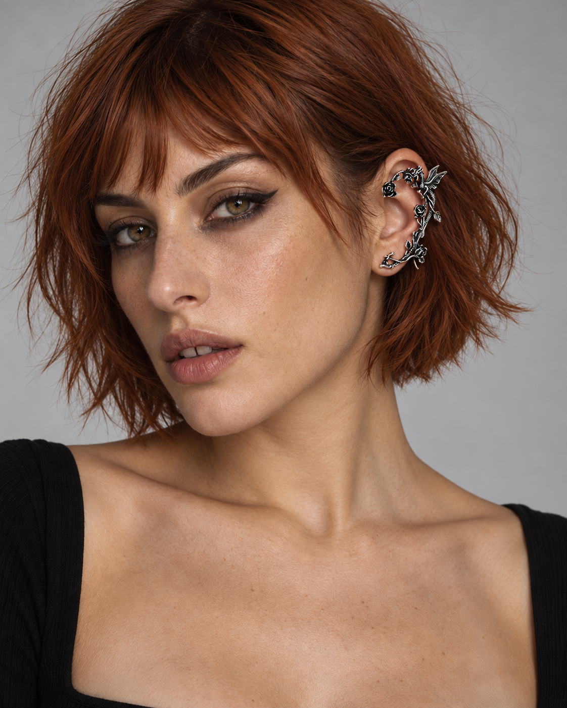 Petra Dragon Ear Cuff worn by an adult Noctimoth model