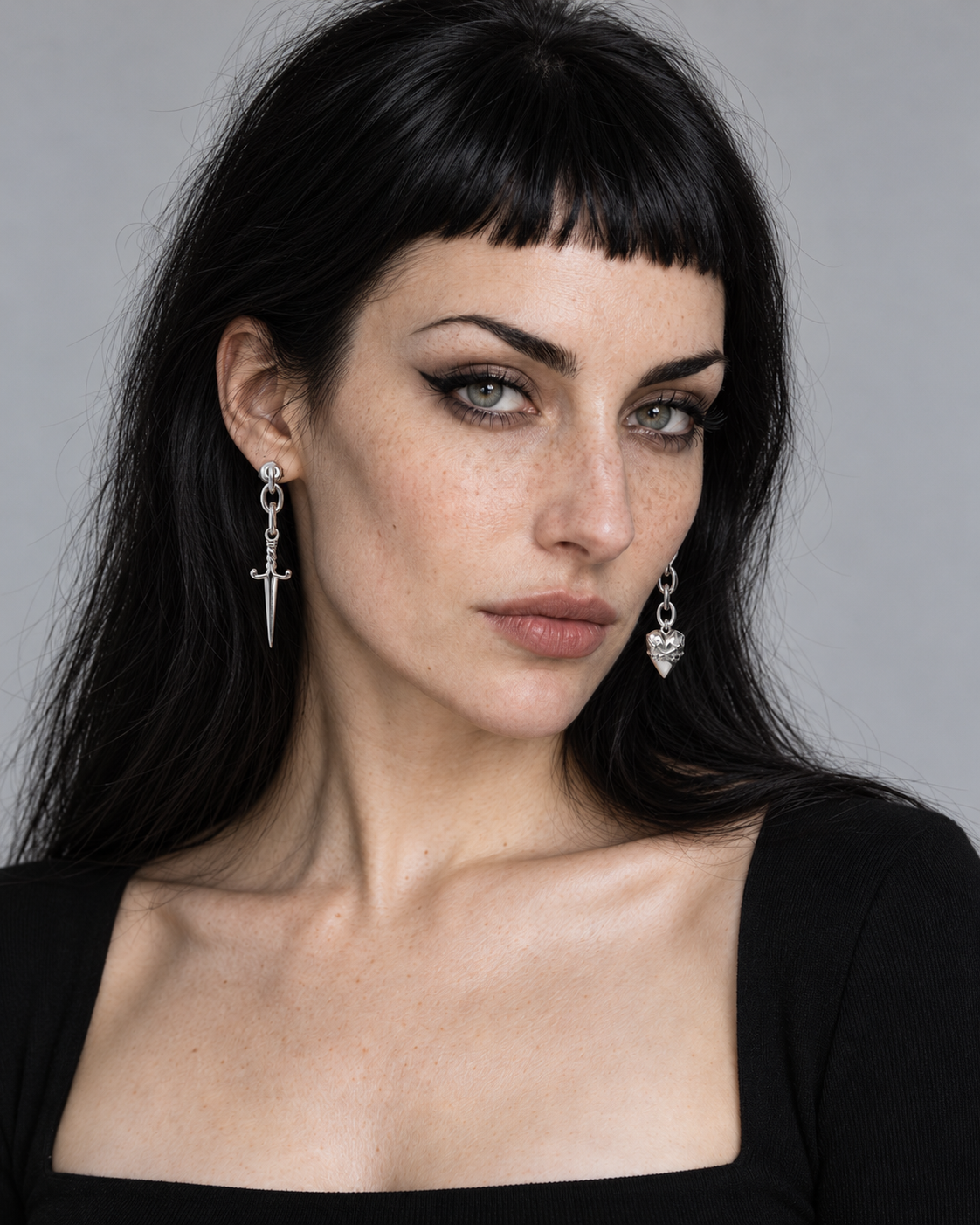 Hurnix Dagger Heart Earrings — Noctimoth adult model view