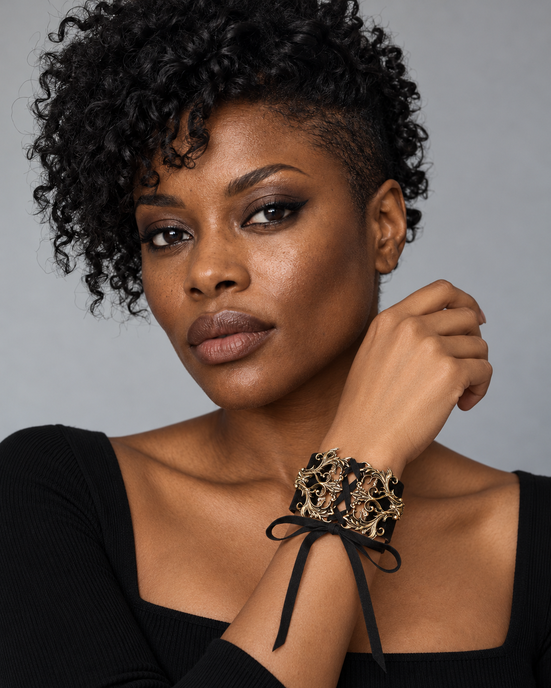 Aurelium Ornate Ribbon Cuff worn by an adult Noctimoth model