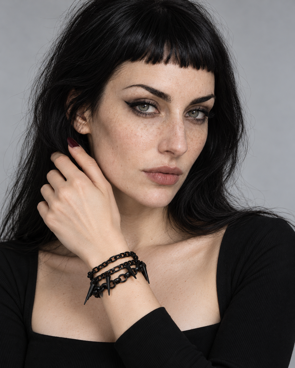 Chorx Layered Jet Chain Bracelet worn by an adult Noctimoth model