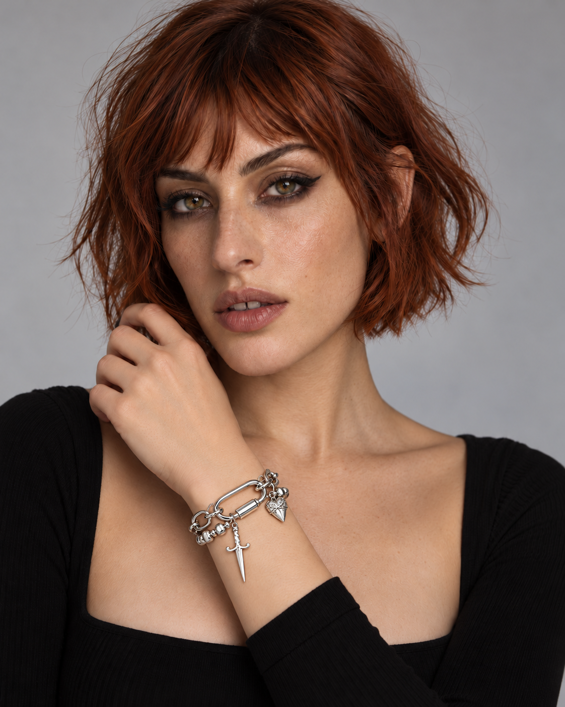 Hurnix Dagger Heart Bracelet worn by an adult Noctimoth model