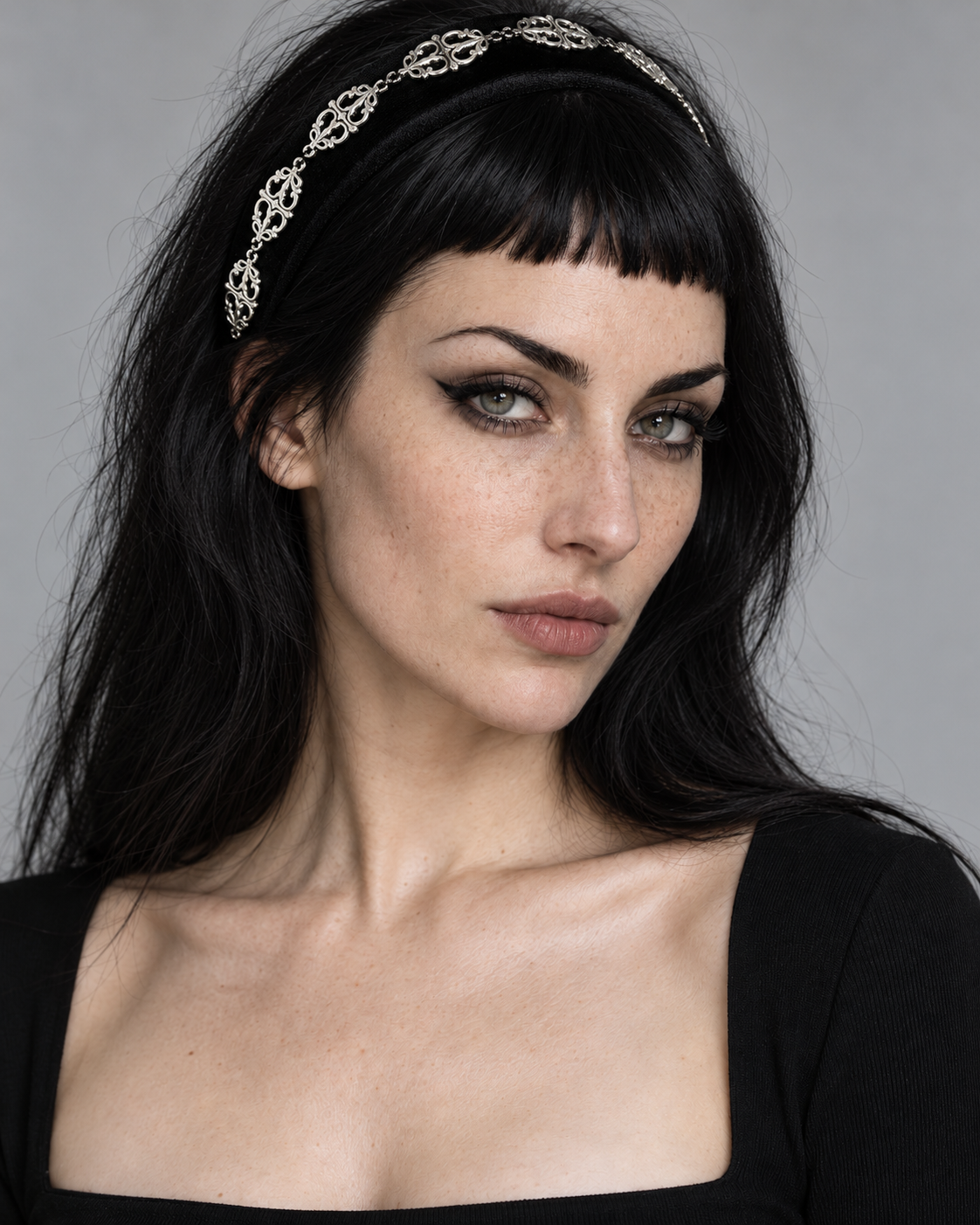 Velma Gothic Headband worn by an adult Noctimoth model